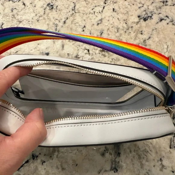 Kate Spade NWT Stadium Camera Bag Crossbody Clear w/Rainbow Strap